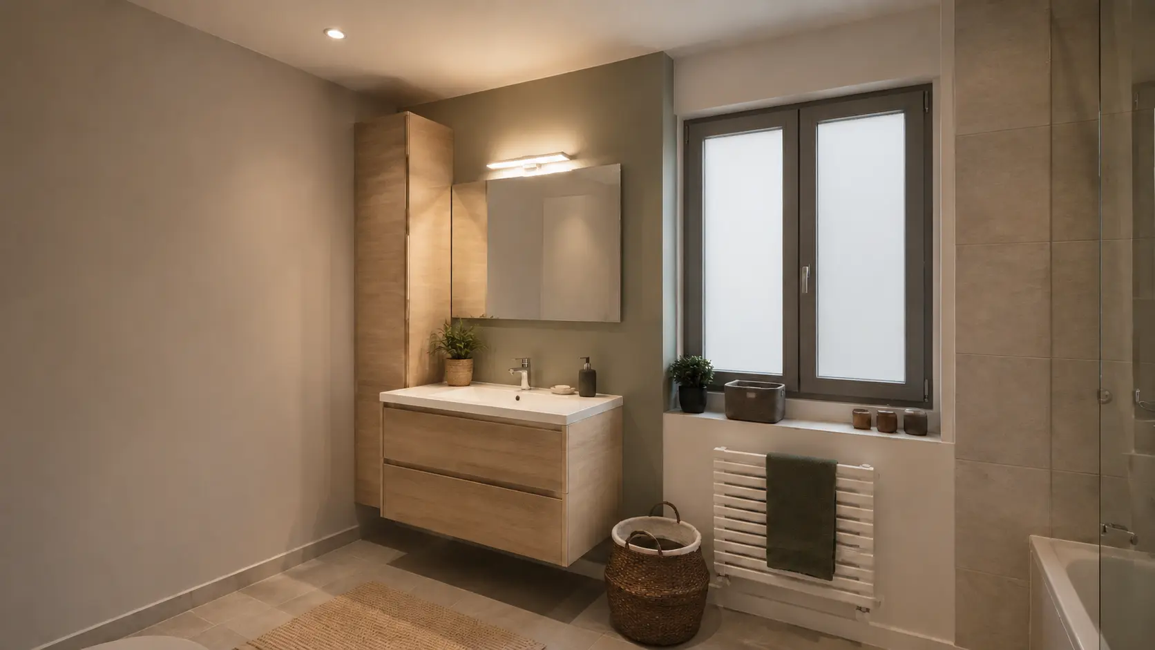 Salle de bain avec fenêtre équipée de Smart Film, vitrage privé