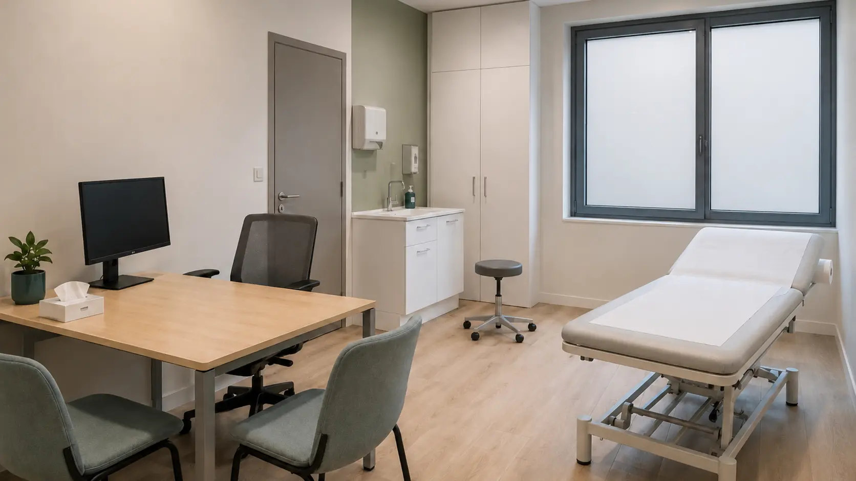 Cabinet médical avec fenêtre équipée de Smart Film, vitrage en état privé